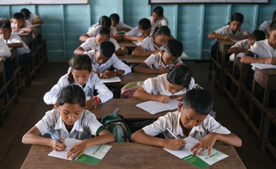 Cambodia school children in classroom